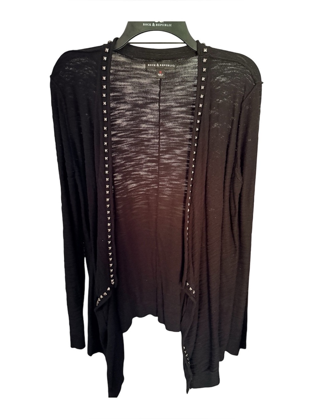 Rock & Republic Black Stud-Trim Lightweight 100% cotton Open Cardigan Sz.M